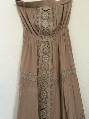 Justify Strapless Maxi Dress in Taupe with Crochet Lace